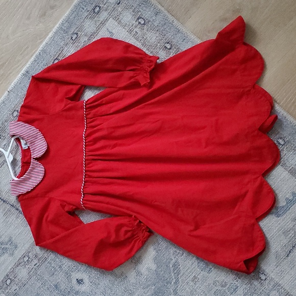 Ishtex Girls Red White Scalloped Peter Pan Collar Dress Sz6 - Picture 2 of 11